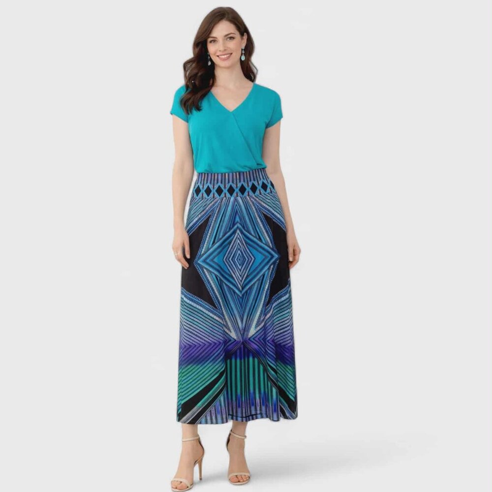 VALERIE STEVENS Women's Maxi Skirt XL Polyester Spandex Colorful Lightweight